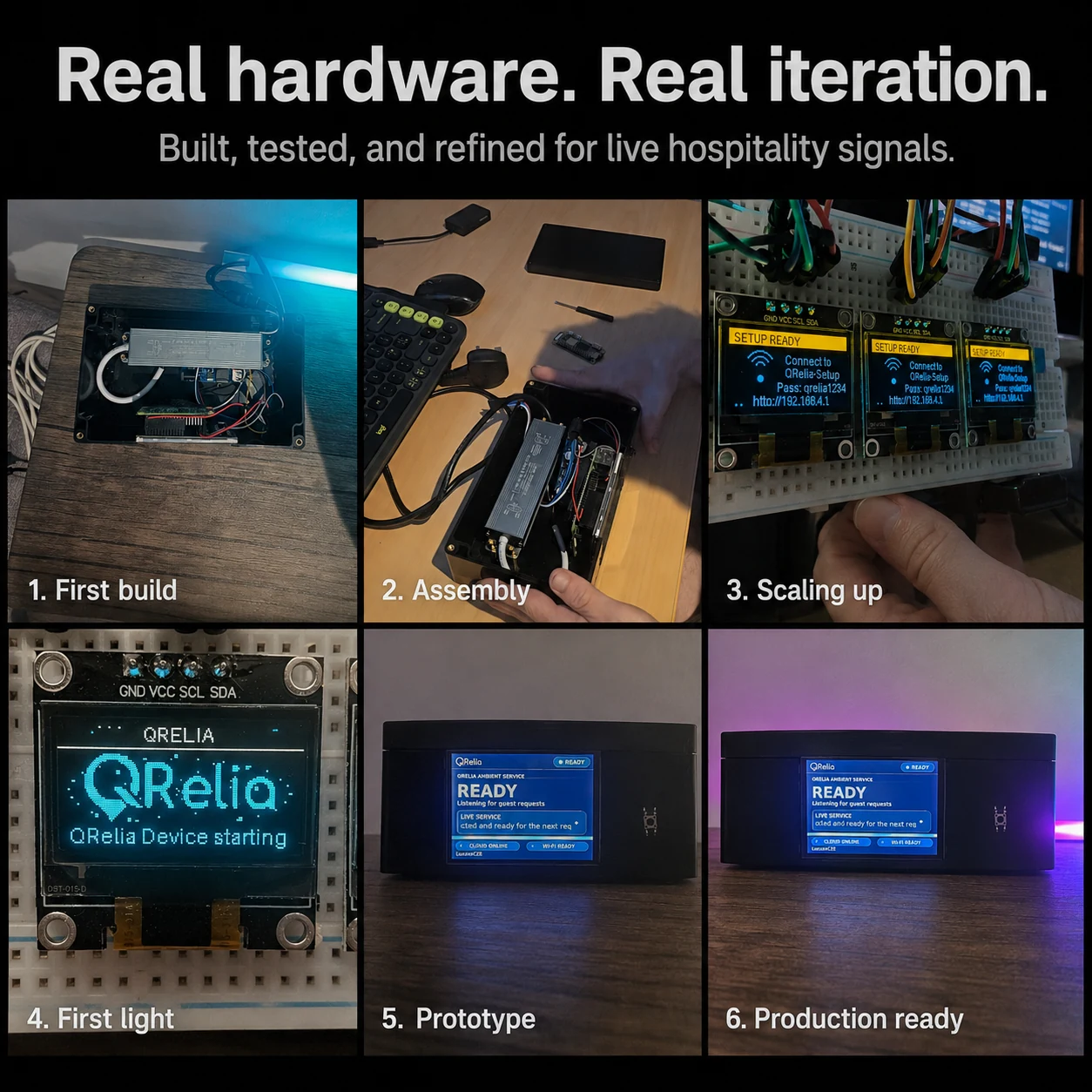 QRelia Ambient development progression from prototype electronics to production-ready enclosure