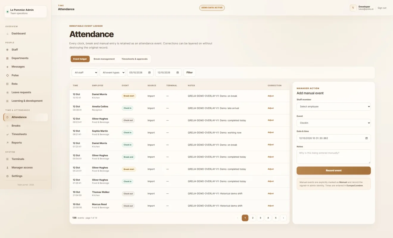 Pulse admin attendance record view